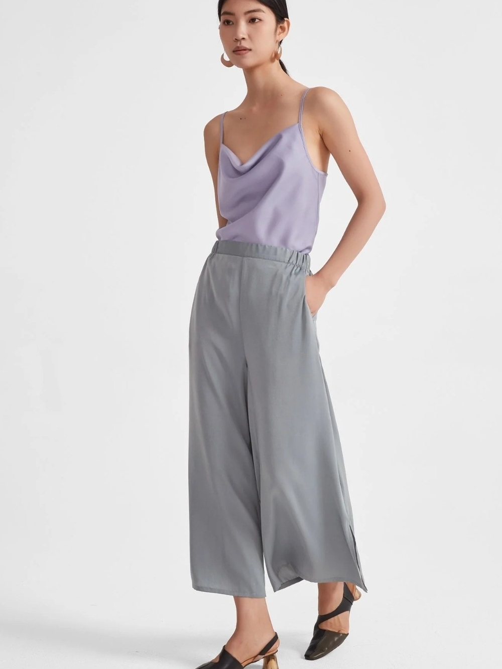 Eden Wide-Leg Silk Culottes in Light Lavender